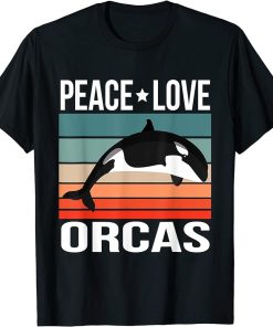 Peace Love Orcas Quote Retro Art Killer Whale Vintage T-Shirt