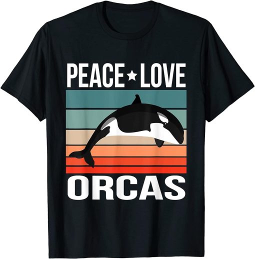 Peace Love Orcas Quote Retro Art Killer Whale Vintage T-Shirt