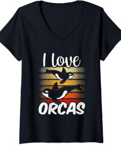 Womens I Love Orcas Sea Protect Whale Orca V-Neck T-Shirt