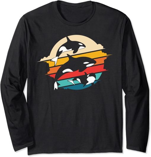 Cute Retro Orca Graphic Killer Whale Family Long Sleeve T-Shirt