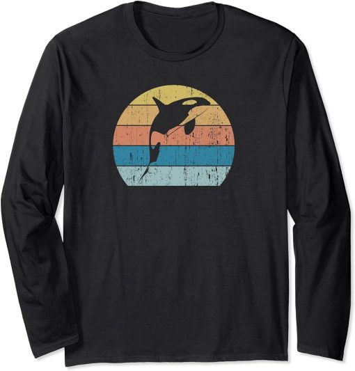 Orca Killer Whale Dolphin Retro Vintage Sunset Orca Whale Long Sleeve T-Shirt